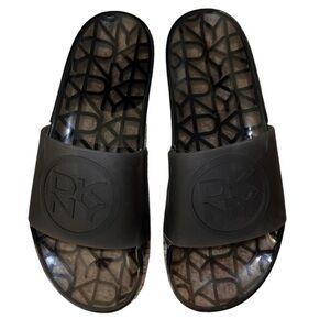 NWOT DKNY Women's Black Jelly Logo-Appliquéd Rubber Slides 9 Med Casual Sandals